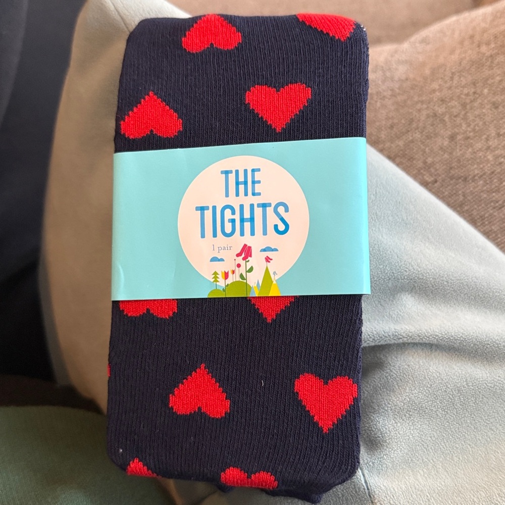 Primary Winter Navy Tights with Red Heart Design (12-24 m)